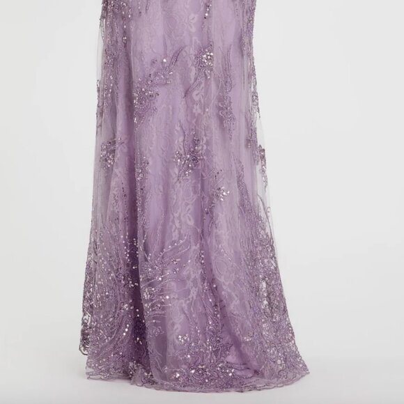 MacDuggal Purple Lilac Embellished Flutter Sleeve Evening Gown Dress Formal - Picture 5 of 12